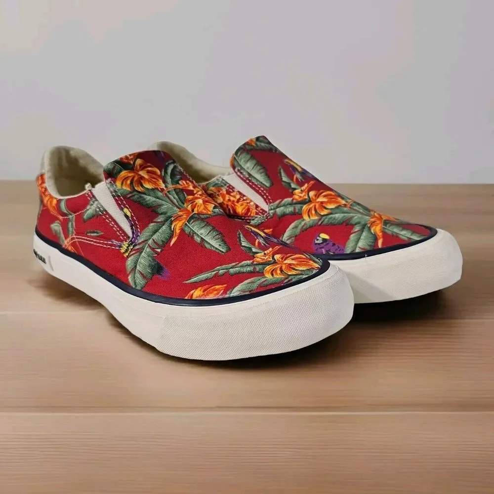 Seavees Womens Hawthorne Slip On Magnum Shoes Size 5 Red Hawaiian Bird‎ Poplin